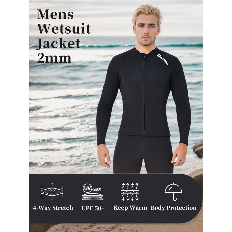 Owntop Men's Wetsuit Jacket - 2 mm Wetsuit Top Long