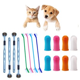 16 Pcs HundezahnbüRste, ZahnbüRste Hund, 4 Pcs Dreifach KöPfe HundezahnbüRsten+8 Finger ZahnbüRste+4 DoppelköPfige ZahnbüRste, Zahnreinigung Anti-Plaque HaustierzahnbüRste
