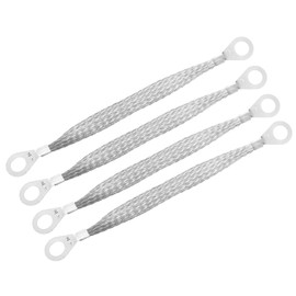 X AUTOHAUX Tinned Copper Car Engine Ground Strap 7.87" x10mm Rings Terminal 4pcs