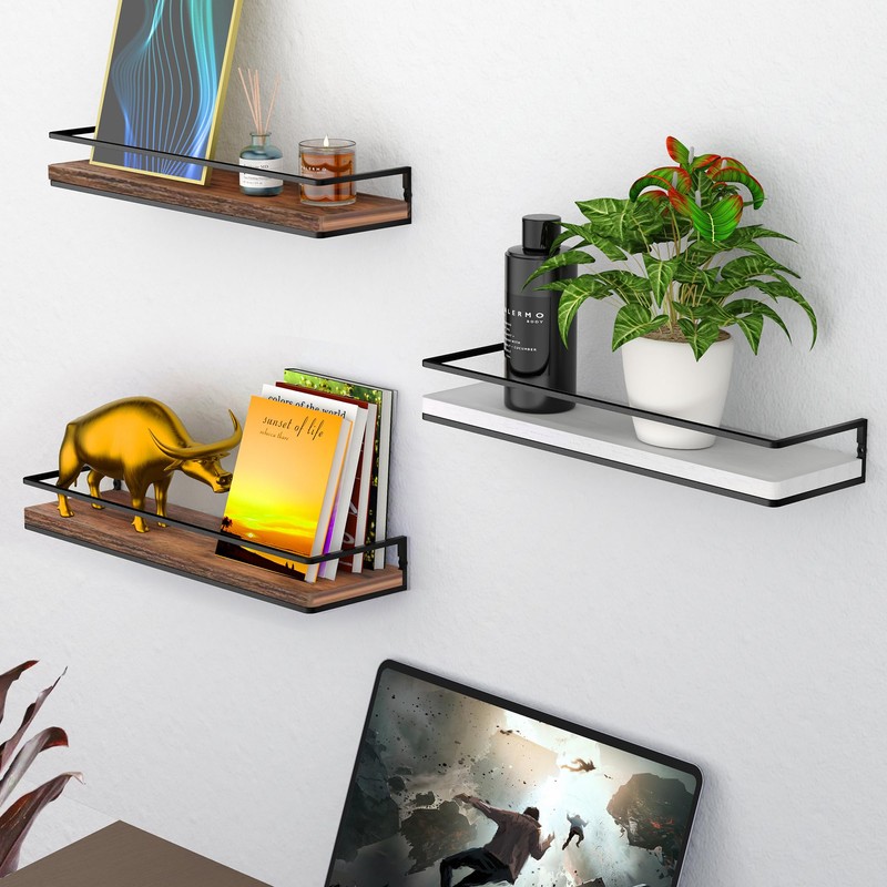 Meangood Floating Shelves Wall Mounted Set of 2, Rustic Wood
