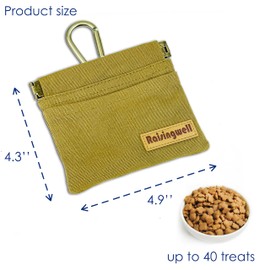 Raisingwell Dog Treat Pouch, Brown Pocket Sized Pet Training Pouch, Cotton Fabric, Hand Free Dog Walking Bag with Carabiner, Self-Closing Pet Feed Snack Reward, for Puppy Travel or Outdoor Use