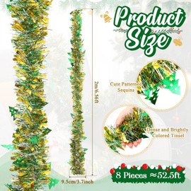 Daifunli 52.5 Feet Christmas Metallic Tinsel Garland 8 Pcs Tinsel Garland Christmas Tree Decorations Shiny Twist Garland Shiny Decoration Home Wreath Hanging Decor(Gold Silver Green,Christmas Tree)