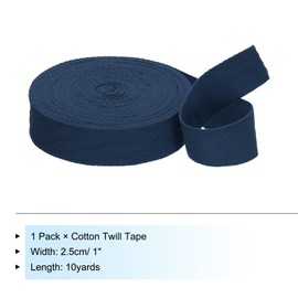 PATIKIL 1"/2.5cm Cotton Twill Tape 10 Yards Cotton Ribbon Bias Binding Tape Herringbone Webbing Trim for Sewing Gift Wrapping Craft DIY Navy Blue