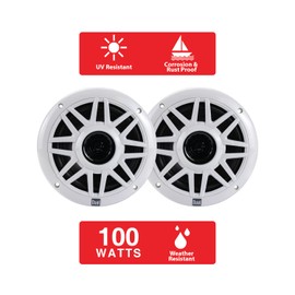 Dual Electronics DMP623 Marine Radio Speakers | 6.5 inch Weather-Resistant Dual Cone High Performance Marine Stereo Boat Speakers with 100 Watts of Peak Power | White