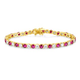 FANCIME July Birthstone Tennis Bracelet, 14K Yellow Gold Plated Ruby Tennis Bracelets for Women, Fine Jewellery Wedding Bridal Prom Birthday Gift for Her Women Girls