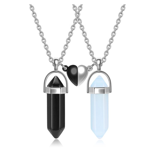 JSDDE Set of 2 Hexagon Columns Pendant Necklace with Heart