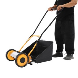 14-Inch Lawn Mower Cordless Push Reel Lawn Mower Manual Grass Cutter Machine Adjustable Cutting Height 0.47-1.65 in with 5-Edged Blades for Villas, Homes, Backyards, Park Landscaping