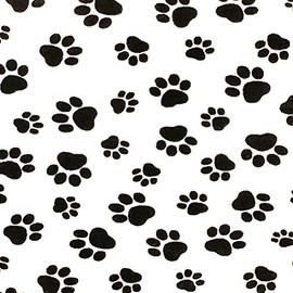 Fashion Fabrics LLC White Puppy Paw Print Print Poly Cotton Fabric - Sold by Yard