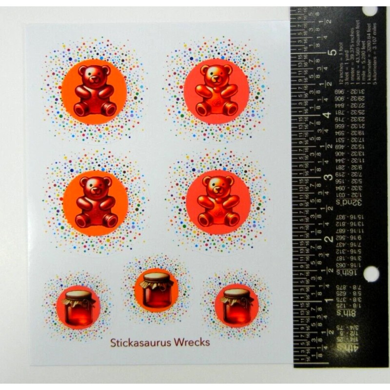 Stickasaurus Wrecks Honey Bears & Honey Jars Round Sticker Sheet