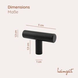heimzeit Cabinet Knobs for Doors, Drawers, and Dressers Made of Stainless Steel [6 Pieces, T-Shape] Color: Black, Stylish Design, Furniture Knobs with Single Hole Grip and Screws