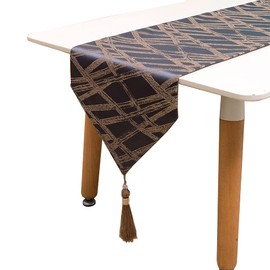 MAGILONA Home Table Runner Decorative Floral Pattern Luxurious Chenille Linen Embroidered Tablecover with Tassel Dining Party 13x83 in (Coffee)