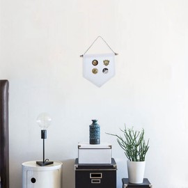 LIOOBO Pin Display Pennant Banner Wall Hanging Brooch Display Pendant Enamel Lapel Pin Badge Flag Plain Blank Canvas Wall Banner Badge Storage (White/S)