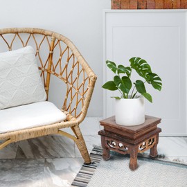 YARNOW Base Flower Pots for Indoor Plants Woodsy Decor Botanical Decor Fish Bowl Wooden Base Small Stool for Plant Wooden Flower Pot Brown Flowerpot Stand Platform Flowerpots Base