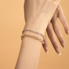 Mytys Gold Chain Bracelets for Women-14k Dainty Gold Plated Stackable Bracelet Set-Adjustable Twist Paperclip Chain Bracelets