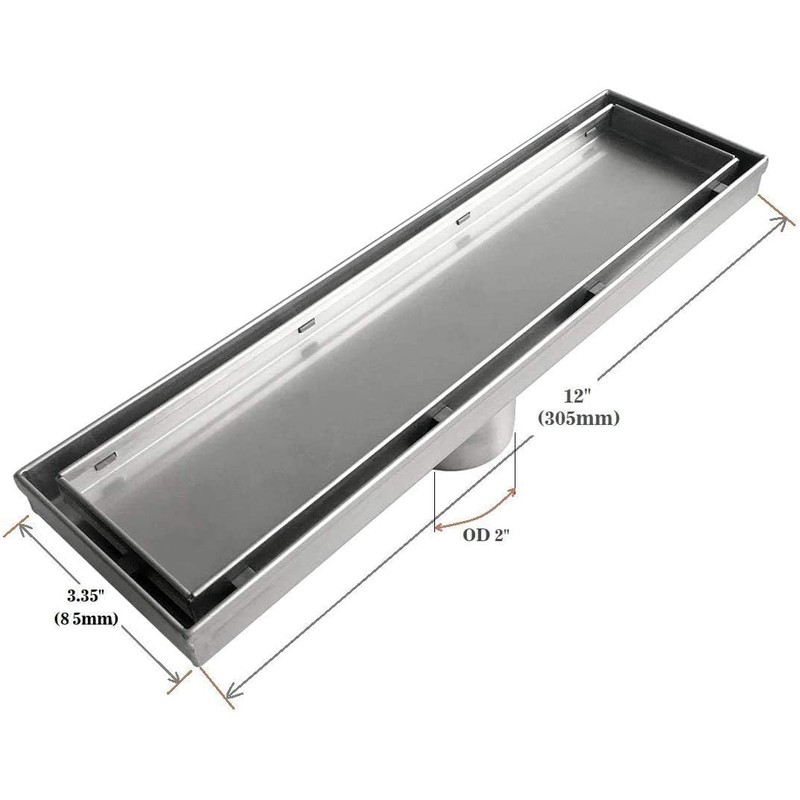 Neodrain 12-Inch Brushed Linear Shower Drain, 2-in-1 Flat & Tile