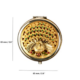 TANG SONG 1PC Vintage Peacock Spreads Tail Patterns Pattern Cosmetic Makeup Pocket Purse Magnification Jewel Mirror (Golden)