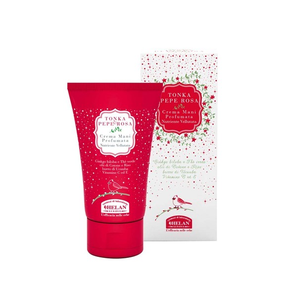 Helan Tonka & Pepe Rosa - Hand Cream for Dry & Chapped Skin, Silky Effect - Moisturising Scented Gel with Vitamin C & E, Pink Pepper - High Protection against Atmospheric Agents - Made in Italy, 50 ml