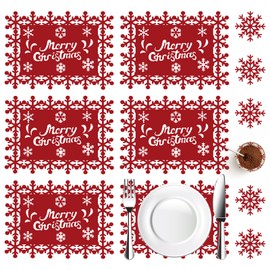 12 Pack Christmas Placemats Sets Christmas Placemats and Coasters Red Snowflake Table Mats Washable Heat Resistant Non-slip Holidays Placemat Decoration for Christmas Party