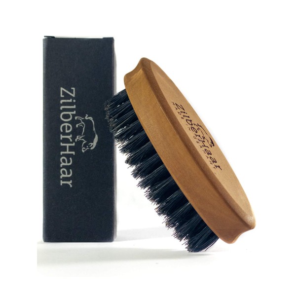 ZilberHaar Pocket Beard Brush - Soft - Boar Bristles and Pear Wood - Straightens and Softens Beards - Great for Beard Oils and Balms - Made in Germany