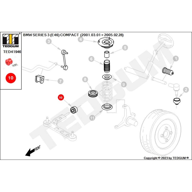 TEDGUM TED41946 POLYURETHANE FRONT LOWER CONTROL ARM BUSHING LEFT/RIGHT REAR