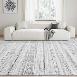 9x12 Area Rugs for Living Room Machine Washable Rug Distressed Indoor Carpet Neutral Moroccan Boho Rug Ultra Soft Area Rug for Bedroom Dining Room Playroom Office, Black