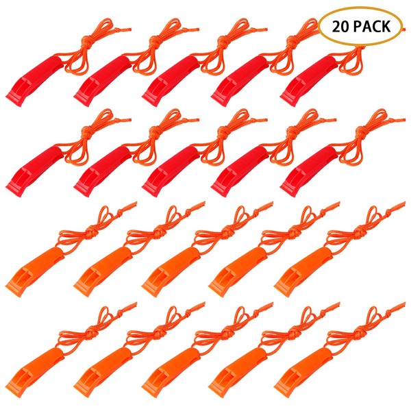 AUGSUN 20 Pcs Emergency Safety Whistle Plastic Whistles Set with