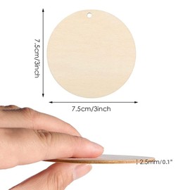 Wood Slices,DIY Wooden Ornaments Unfinished,Predrilled Wood Circles,3 Inch Wooden Tags Round Wooden Circles for Crafts, Painting, Engraving, Coasters, Home Decor,Hanging Signs (3")