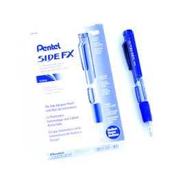 Pentel Side FX Mechanical Pencil with Side Click Lead Advance, 0.7mm Medium Point, Large Retractable Eraser, Blue Barrel, PD257-C, Box of 12