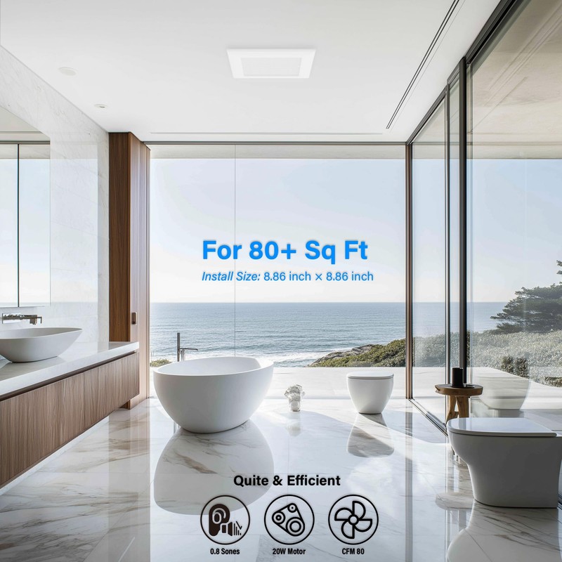 JULLISON 80CFM Bathroom Exhaust Fan with Grille: 20W Ceiling Mount