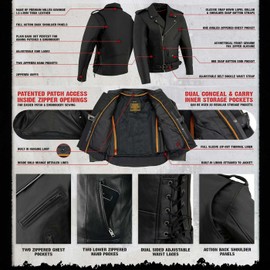 Milwaukee Leather Men's Premium Classic Black Leather Motorcycle MC Style Rider Jacket - 2X-Large