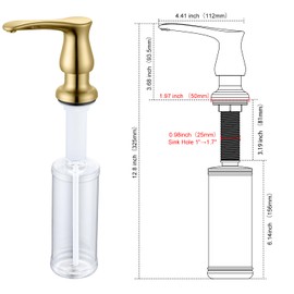 GAGALIFE Kitchen Sink Soap Dispenser Gold, Built in Soap Dispenser with 13 OZ Bottle, Refill from The Top, Liquid Dispenser for Kitchen Sink