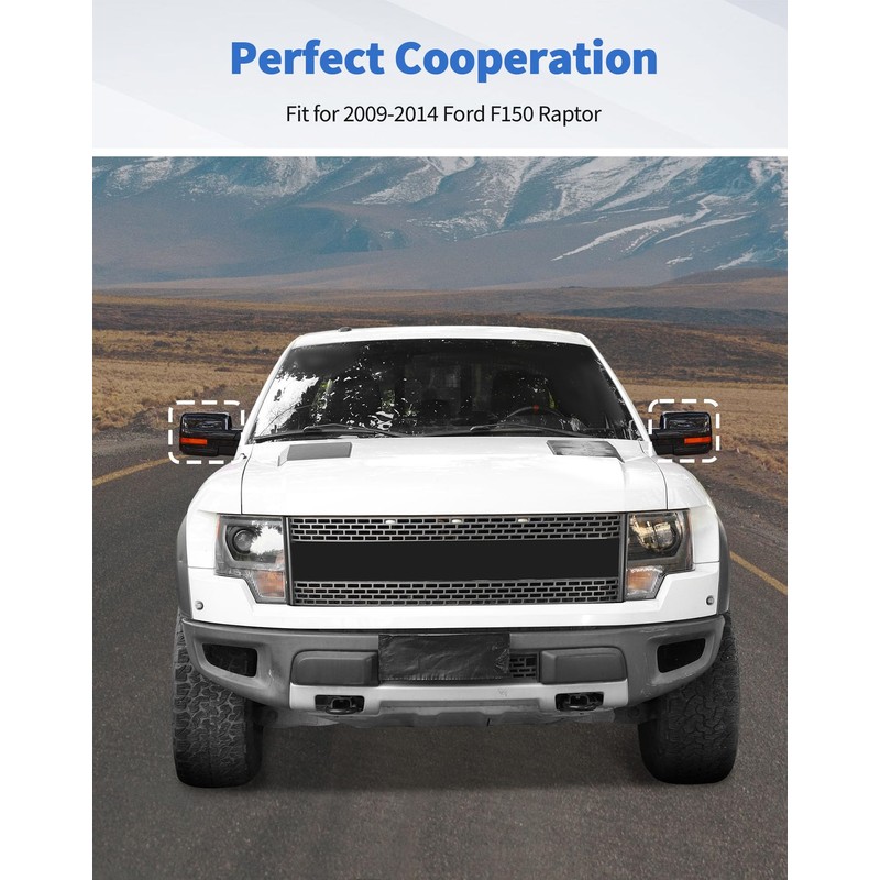 Full Mirror Covers Caps Compatible with 2009-2014 Ford F150 Raptor