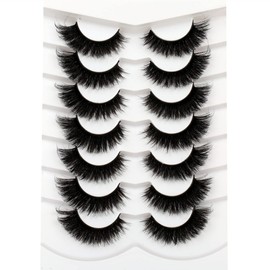 Pooplunch False Eyelashes Fluffy Dramatic Thick Volume Cat Eye Look 18MM Volume Wispy Long Faux Mink Lashes Fake Eyelashes Strips 7 Pairs Pack