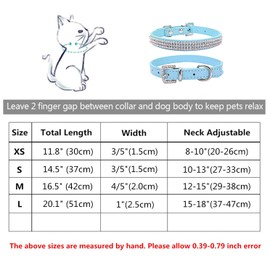 THAIN Basic Adjustable Dog Cat Collar Bling Rhinestones Shing Diamonds PU Leather with Rhinestones Buckle (XS(Length 8"-10"), Sky Blue)