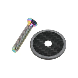 Yaruijia Full Carbon Fiber Headset Top Cap with Titanium Bolt M6 x 35mm for 1-1/8" MTB Road Bike Stem (Rainbow, Matte Top Cap+M6x35mm Bolt)