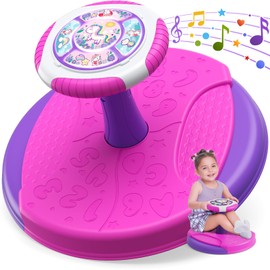 HYES Unicorn Sit and Spin Toys for Toddlers Girls, 360° Toddler Spinning Seat with LED Lights and Music, Sensory Toys Birthday Gift for Kids