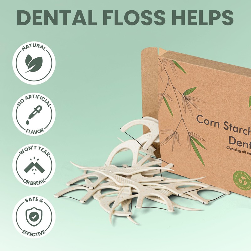 Natural Dental Floss Picks 75 Pack – Organic Biodegradable Floss