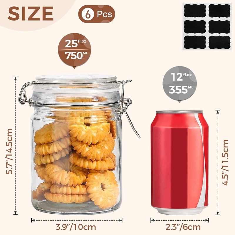 ComSaf Airtight Glass Canister with Lid Set of 6, 25oz