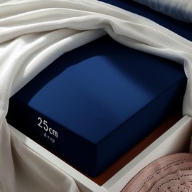 Aspire Homeware Single Fitted Sheet - 25 cm Deep Hotel Quality (Navy) Bed Sheets - Soft & Breathable Fitted Sheet Single Bed - Anti-Wrinkle Easy Care Fitted Sheets