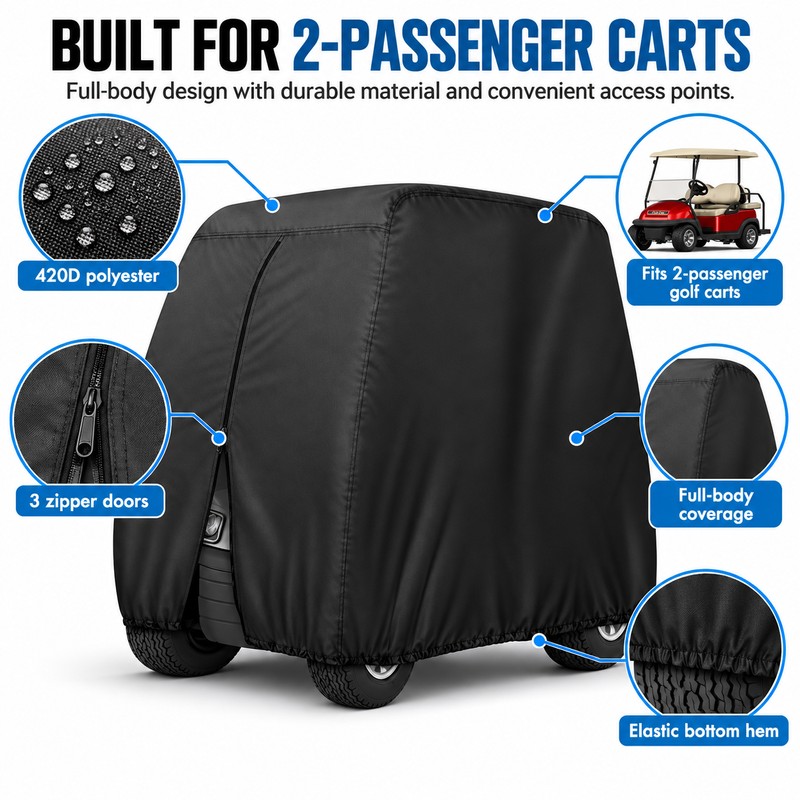 Waterproof Golf Cart Cover for 2-Passenger Carts – 420D Polyester