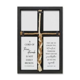 FZMHASLWW A Cord of Three Strands Wedding Ceremony Unity Sign Framed 15x10 Inch Christian Marriage Prayer Cross Matthew 19 6 Wall Decor Hanging (Black)