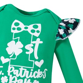 Yruiz Baby Girls My First St Patrick's Day Romper Outfit Long Sleeve Clothes Green Skirt Newborn Dress Bodysuit Pants Set（0-3 Months）