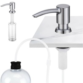 Chrome Soap Dispenser for Kitchen Sink, Built in Sink Soap Dispenser, Countertop Dispenser Pump with 47.2" Silicone Long Tube for 0.79 "- 1.38" High Capacity Bottle Mouths