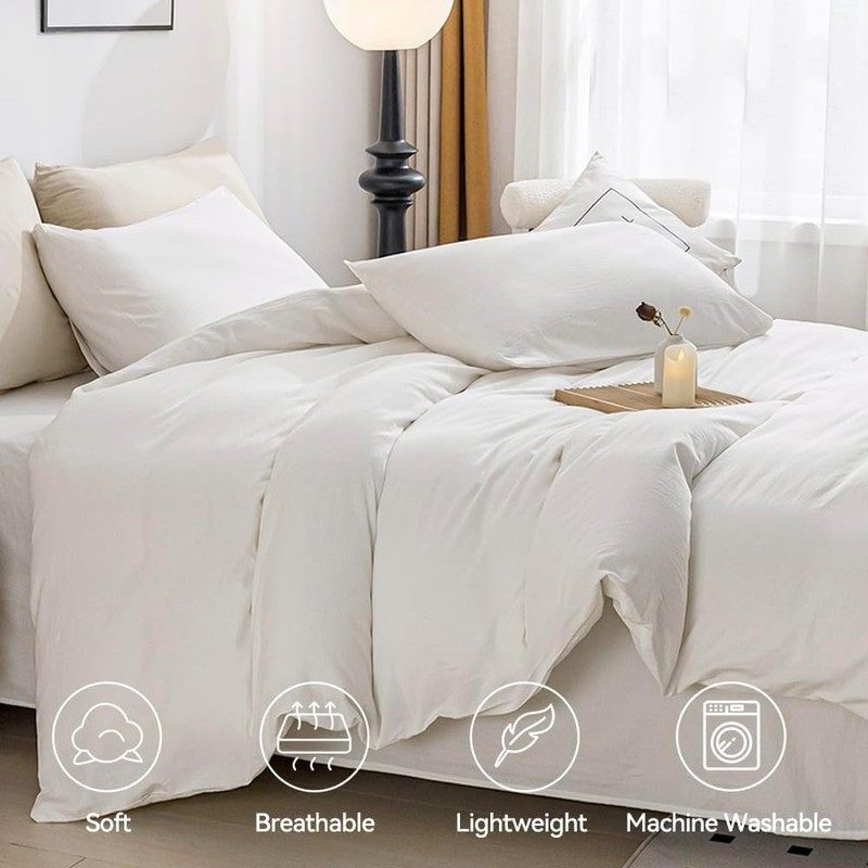 JELLYMONI White Duvet Cover Full Size - 100% Washed Cotton
