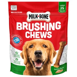 Milk-Bone Brushing Chews Daily Dental Dog Treats, Chicken Flavor, Large, 25 Count