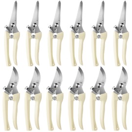 Therwen 12 Pcs Garden Shears Flower Scissors Pruning Shears Floral Garden Clippers Hand Pruners Branch Cutter Gardening Tools for Plants Cutting, Trimming, Fruits Picking (Beige,Bypass, Straight)