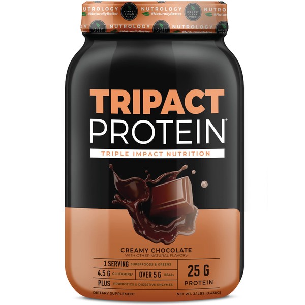 TRIPACT Protein - Premium Nutrition Shake - Non-GMO Grass Fed Whey Protein, Plant Proteins, Greens, Superfoods & Probiotics - Over 5g BCAAs - Creamy Chocolate 3 lb.