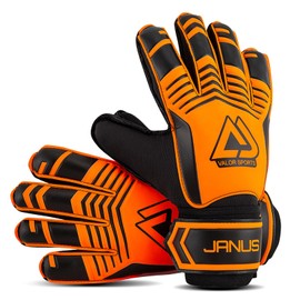 Aegicormy Soccer Goalkeeper Gloves with Finger Protection to Prevent Injuries, Strong Grip for Tough Tackles, Suitable for Children and Teenagers as Well as Adult Soccer Gloves (B-Black-Orange, 5)