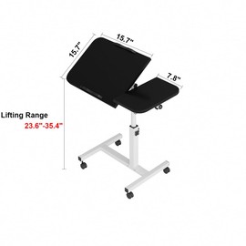 Tilting Overbed Table with Wheels, Height Adjustable Bedside Desk (23.6" to 35.4"), 2 Tilting Desktops, Mobile Laptop Table Stand Desk Rolling Computer Cart Medical for Hospital Home Sofa (Black)