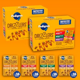 Pedigree Pedigree Drizzlers Wet Dog Food Savory Sauce Multipack, 60g Dual-Serving Pouches, 32 Count, Pack of 2 (64 Pouches, 128 Servings Total)